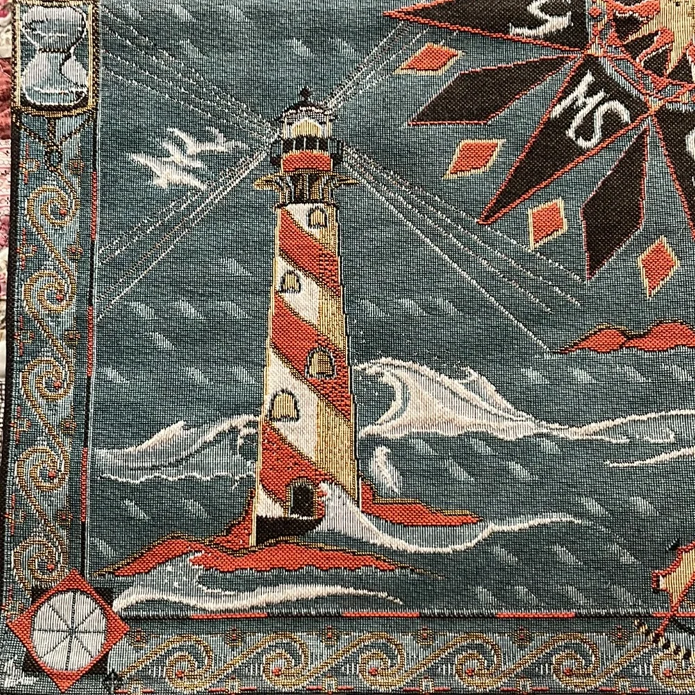 Vintage Anne Leurent La Rose Vents (Compass Rose) Tapestry Made in France w/ Rod